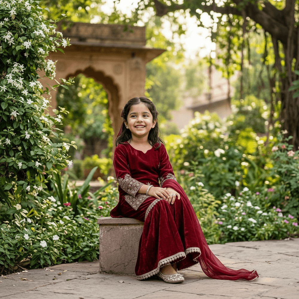 Maroon  Sharara Set for Girls M260262