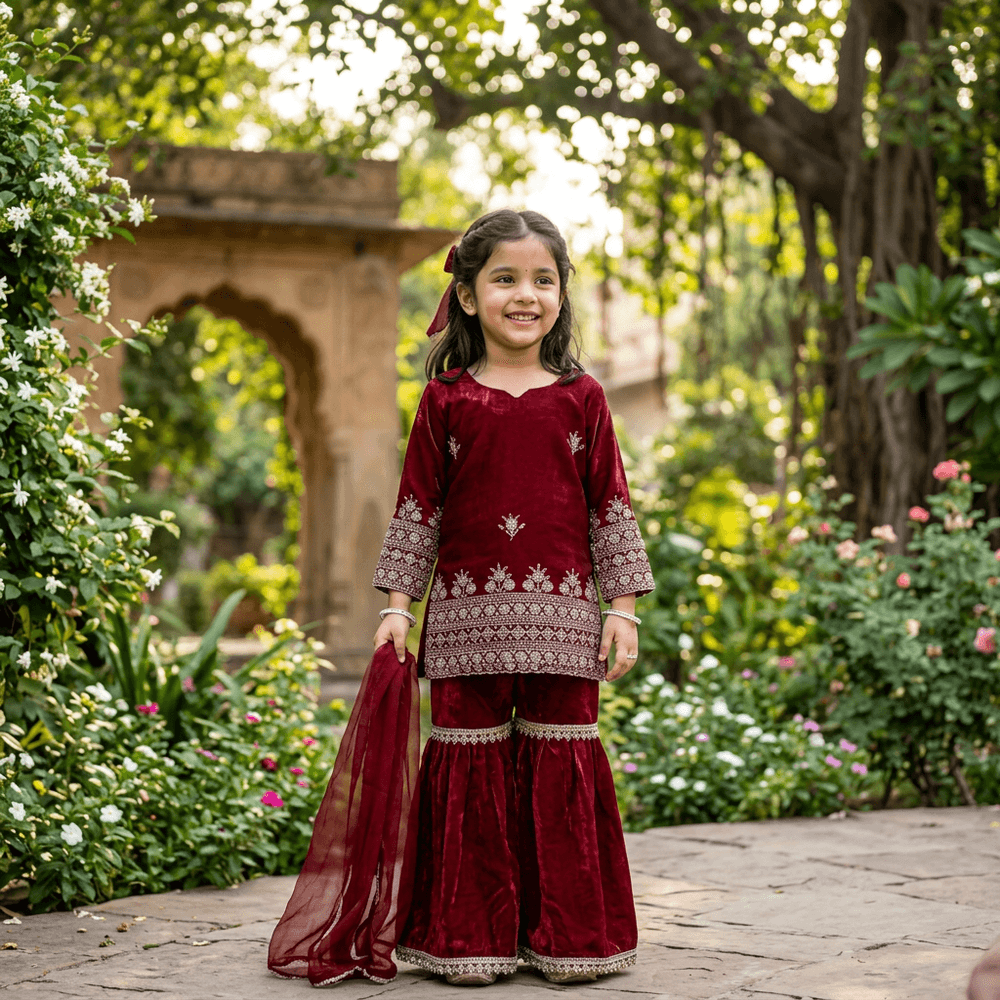 Maroon  Sharara Set for Girls M260262