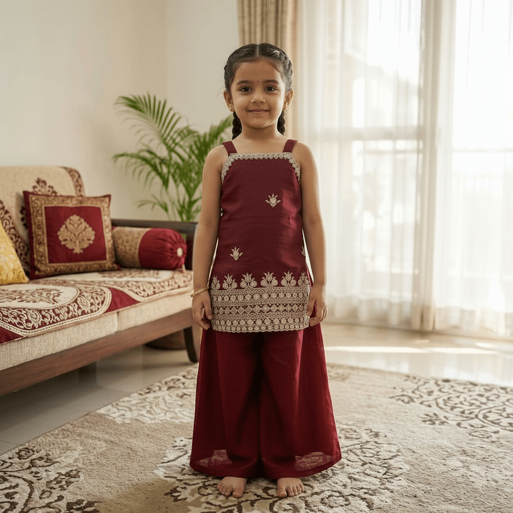 Maroon  Palazzo Set for Girls M260265
