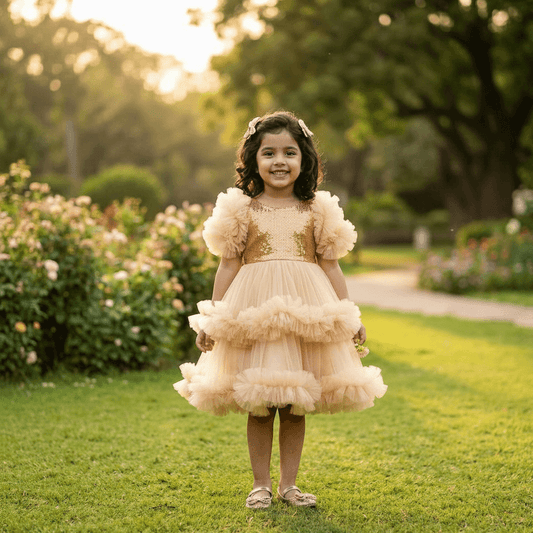 Golden Party Frock for Girls M260274