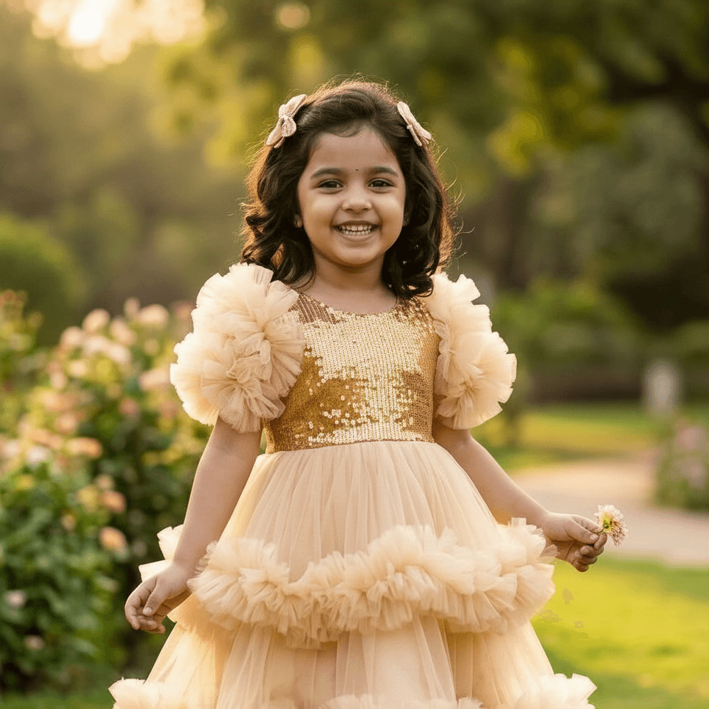 Golden Party Frock for Girls M260274
