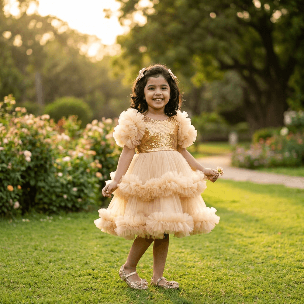Golden Party Frock for Girls M260274