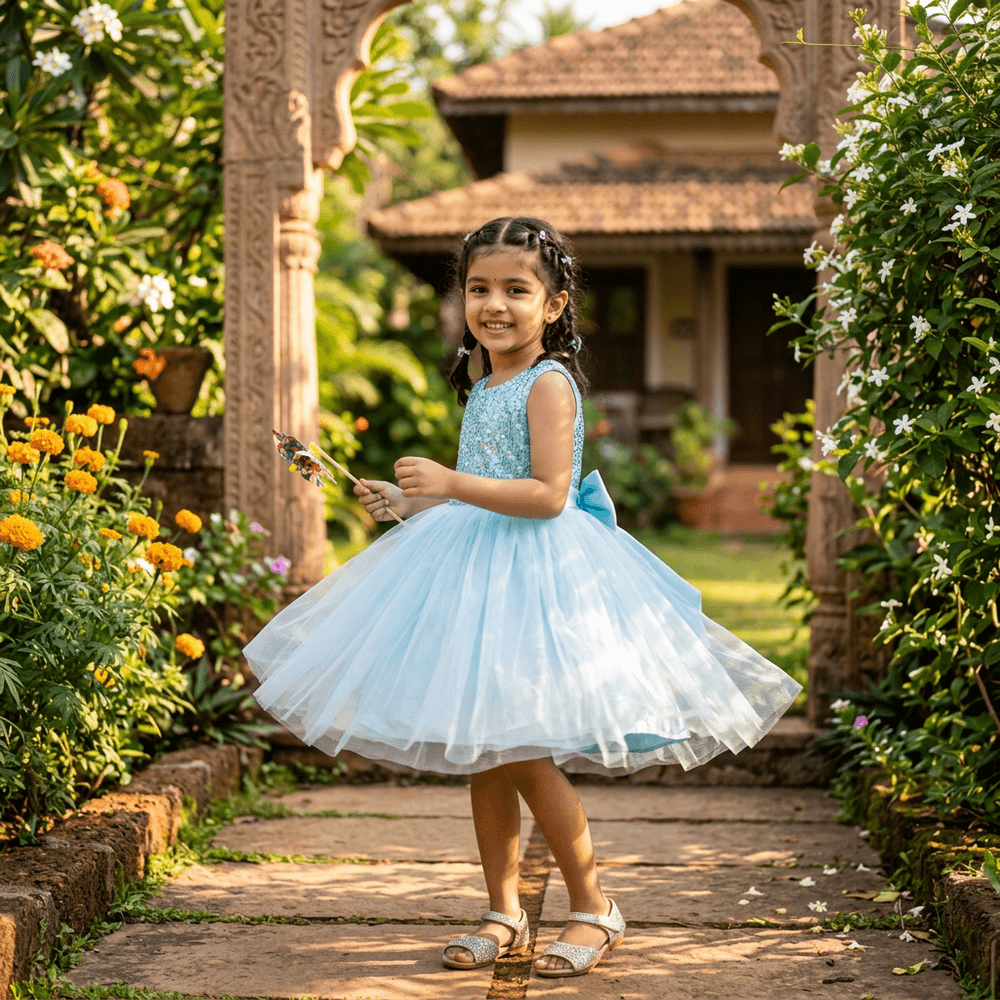 Sky blue Party Frock for Girls M260282