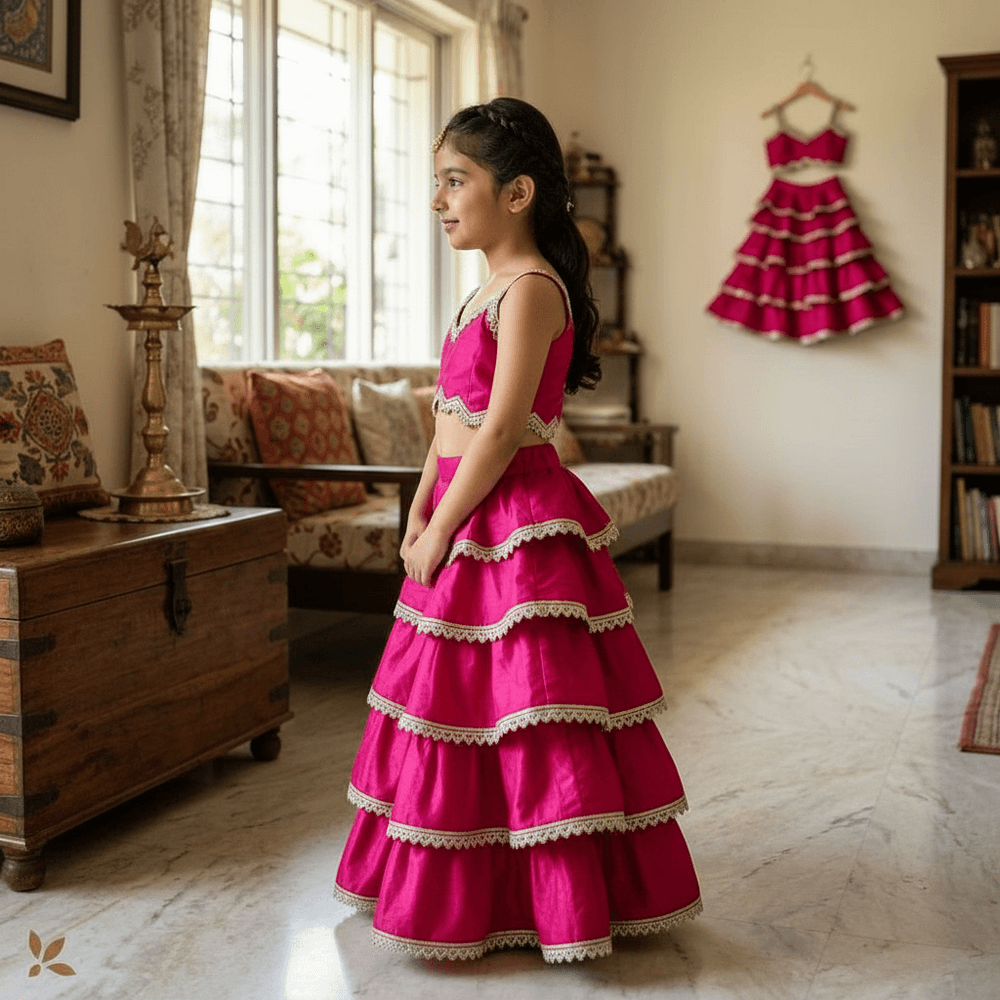 Magenta Beautiful Lehenga set for Girls M260289