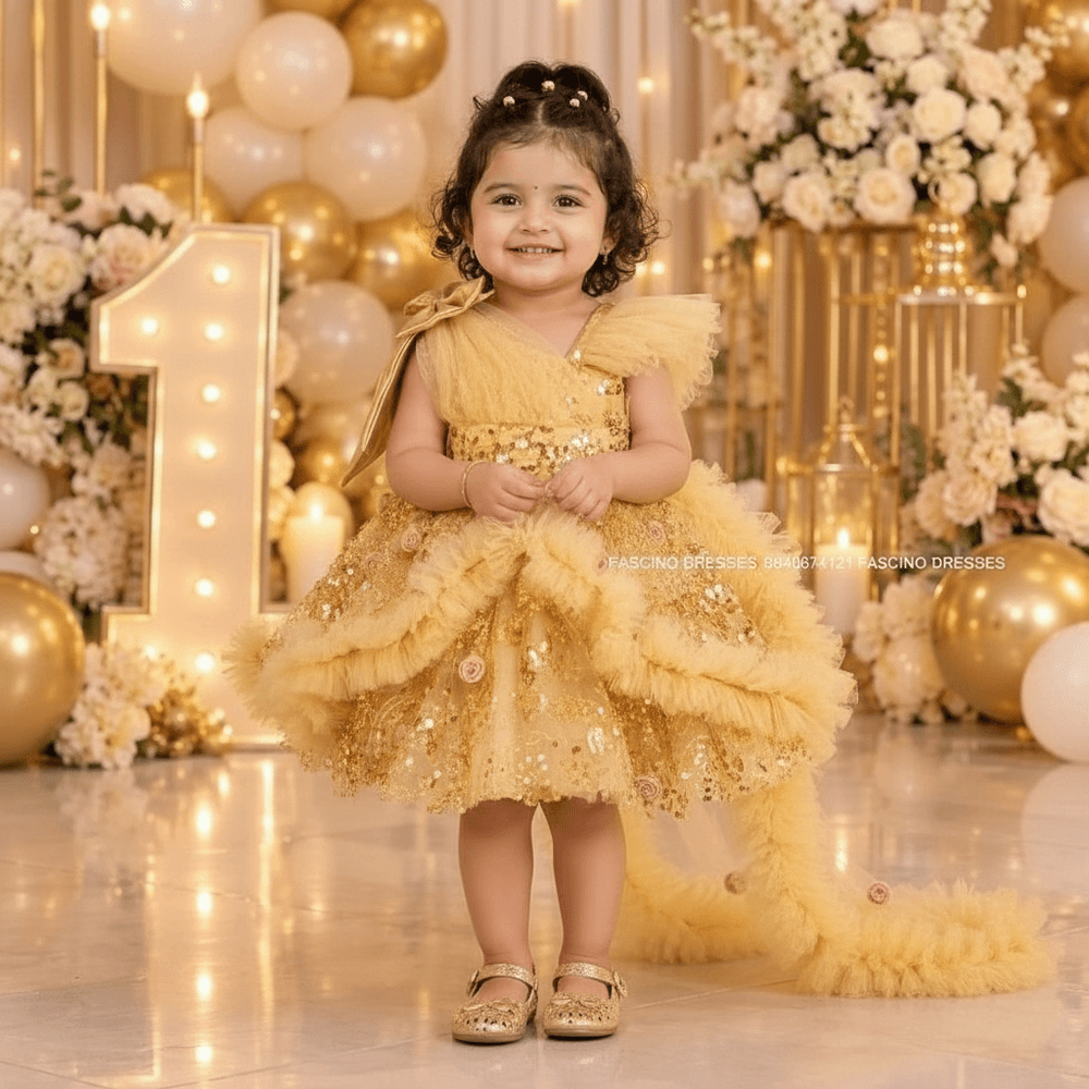 Girls Designer golden Party frock M260288