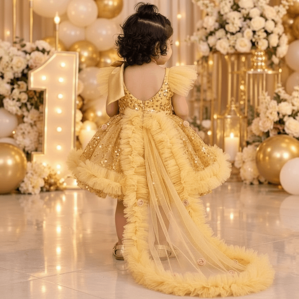 Girls Designer golden Party frock M260288