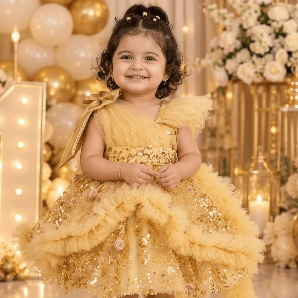 Girls Designer golden Party frock M260288