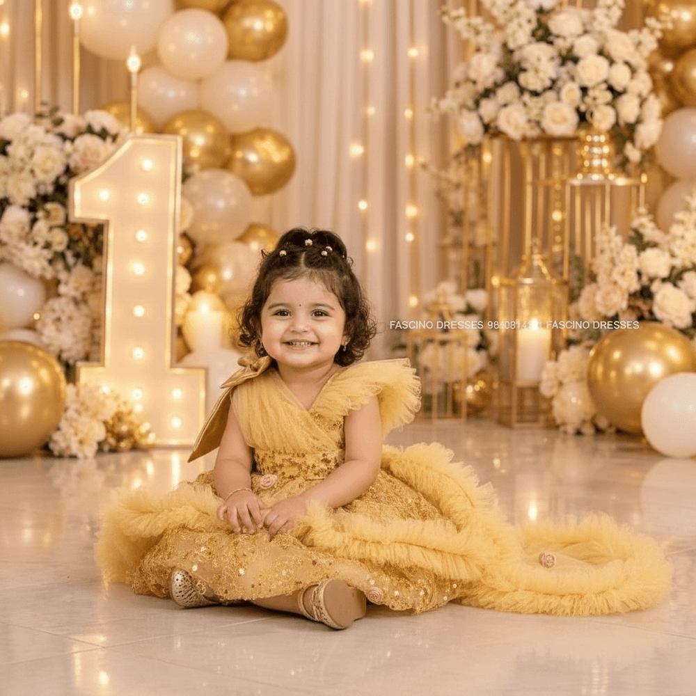 Girls Designer golden Party frock M260288