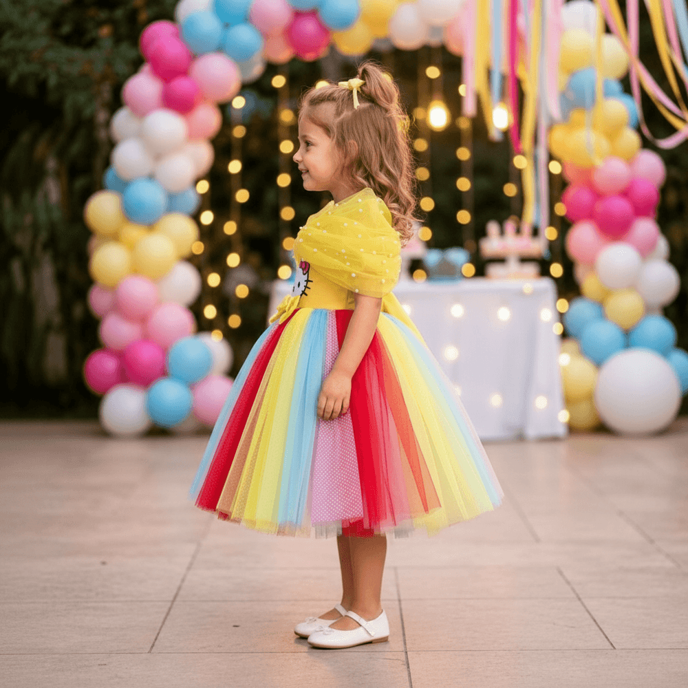 Yellow Hello kitty Party Frock for Girls M260293