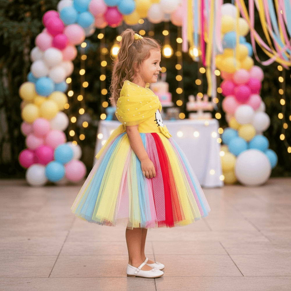 Yellow Hello kitty Party Frock for Girls M260293