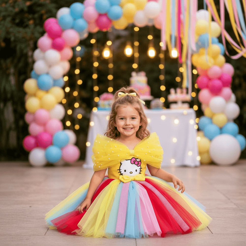 Yellow Hello kitty Party Frock for Girls M260293