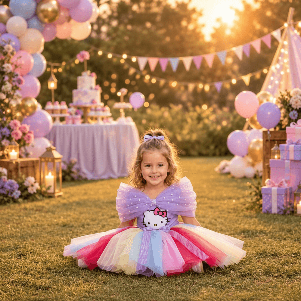 Purple Hello Kitty Party Frock for Girls M260294