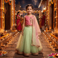 Net Crop-Top Lehenga Choli Set with Dupatta for Girls M260098