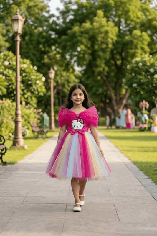 Magenta Tulle Pearl Party Frock for Girls M260068