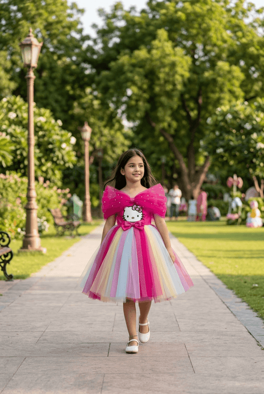 Magenta Tulle Pearl Party Frock for Girls M260068