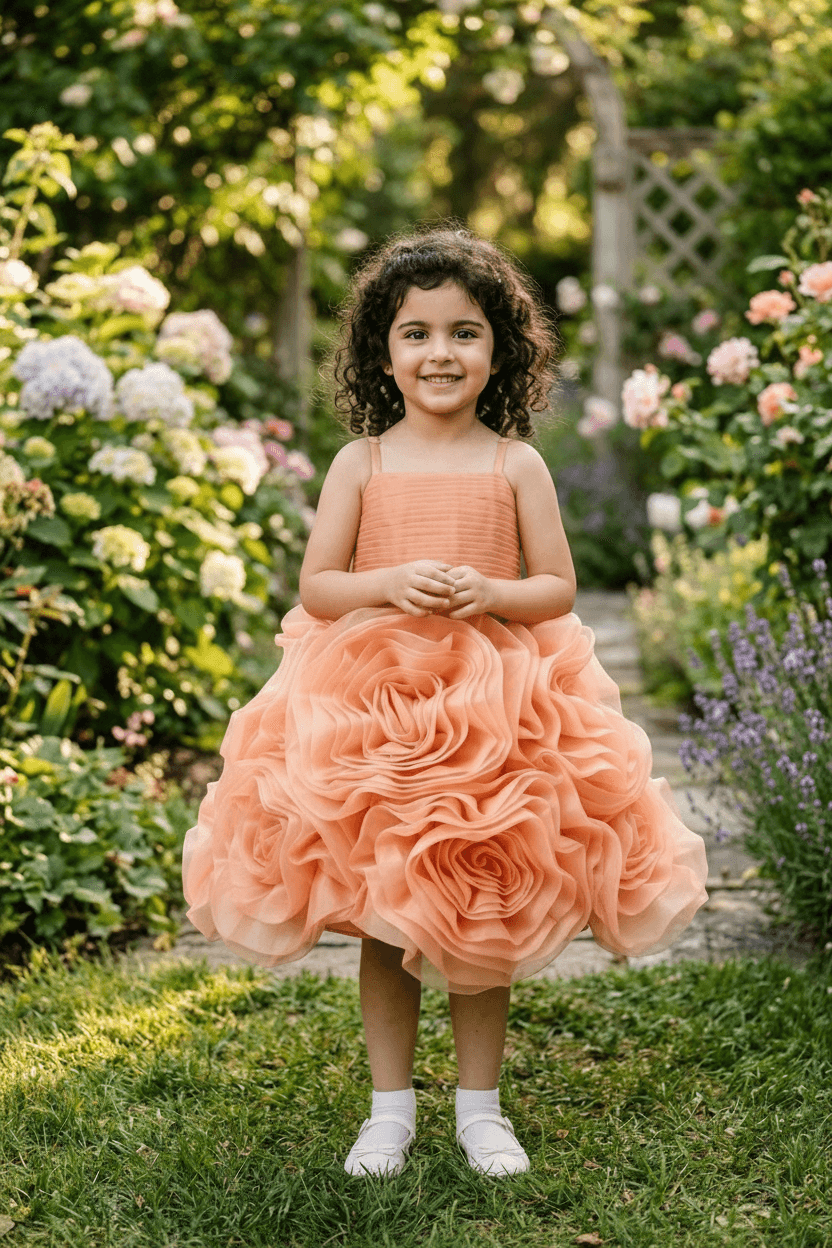 Peach Tulle Organza Party Frock for Girls M260061