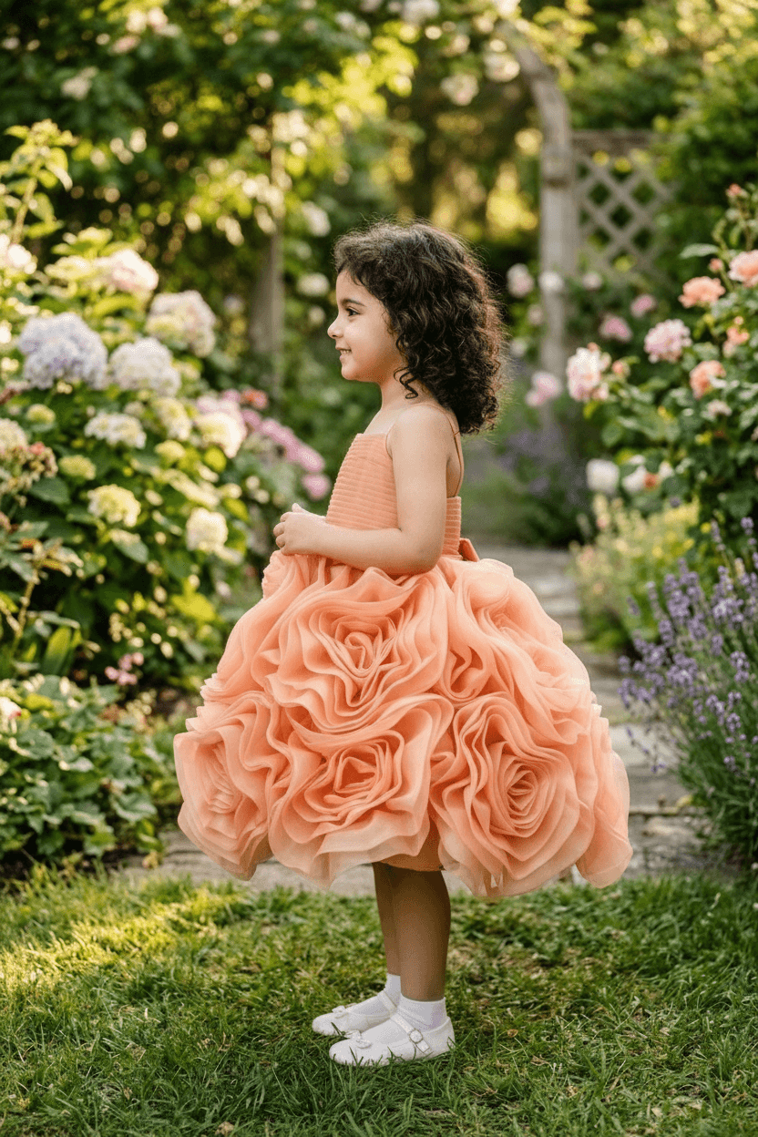 Peach Tulle Organza Party Frock for Girls M260061