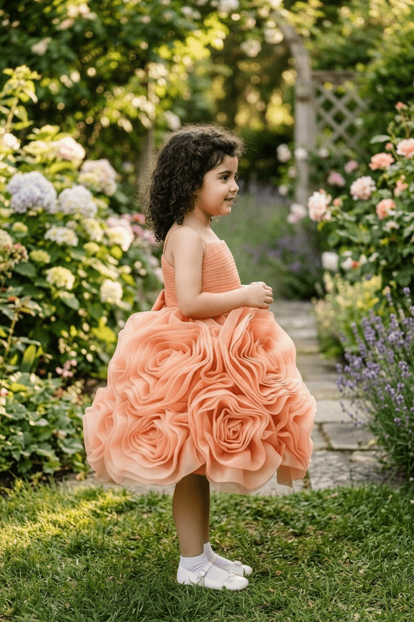 Peach Tulle Organza Party Frock for Girls M260061