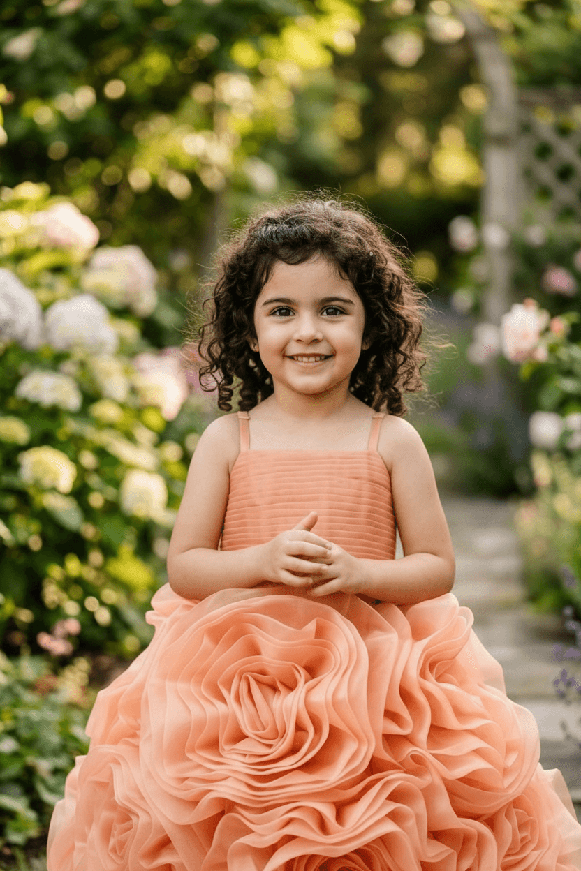 Peach Tulle Organza Party Frock for Girls M260061
