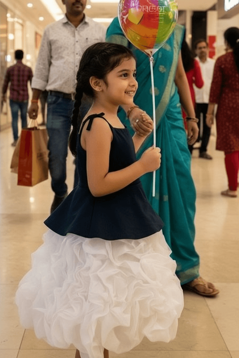 Chic Black & White Casual Frock with Ruffle Trim & Comfortable Fit for Girls M260132