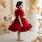Ruby Red Party Frock with Gold Trim & Statement Bow Detail for Girls M260192