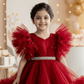 Ruby Red Party Frock with Gold Trim & Statement Bow Detail for Girls M260192