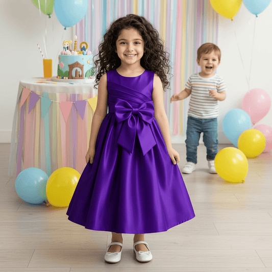 Charming Purple Casual Dress with Tiered Layers & Playful Design for Girls M260199
