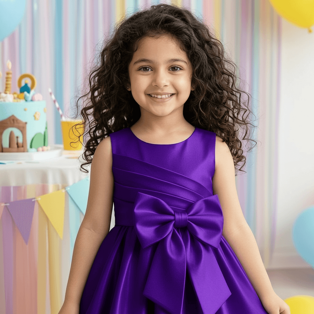 Charming Purple Casual Dress with Tiered Layers & Playful Design for Girls M260199
