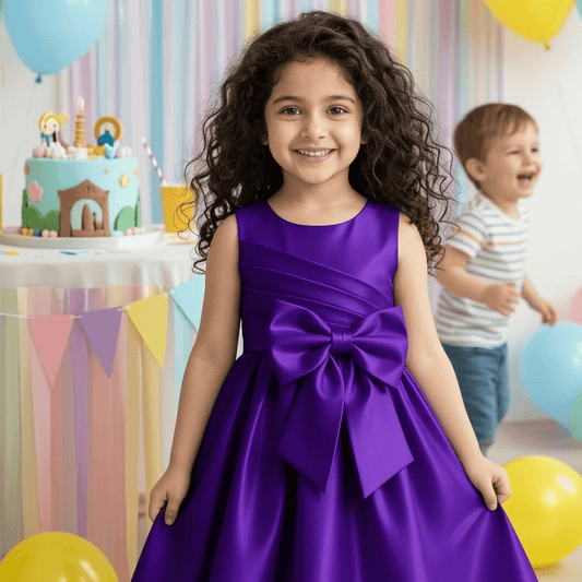 Charming Purple Casual Dress with Tiered Layers & Playful Design for Girls M260199