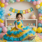Yellow Party Frock with Sequin-Embellished Bodice & Net Skirt for Girls M260208