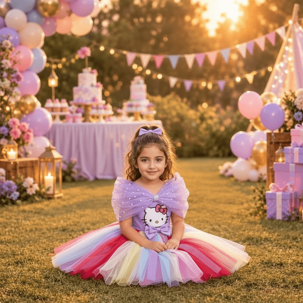 Purple Hello Kitty Party Frock for Girls M260294
