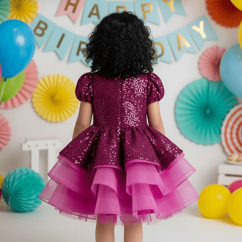 Magenta Sequin Peplum Party Frock for Girls M260064