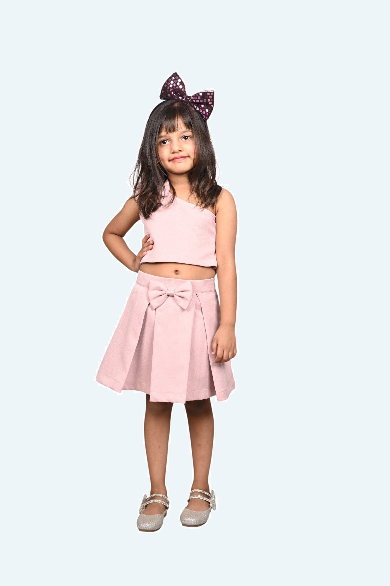 Girls one shoulder knee length coord set