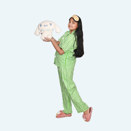 Girls Green stripes night suit set