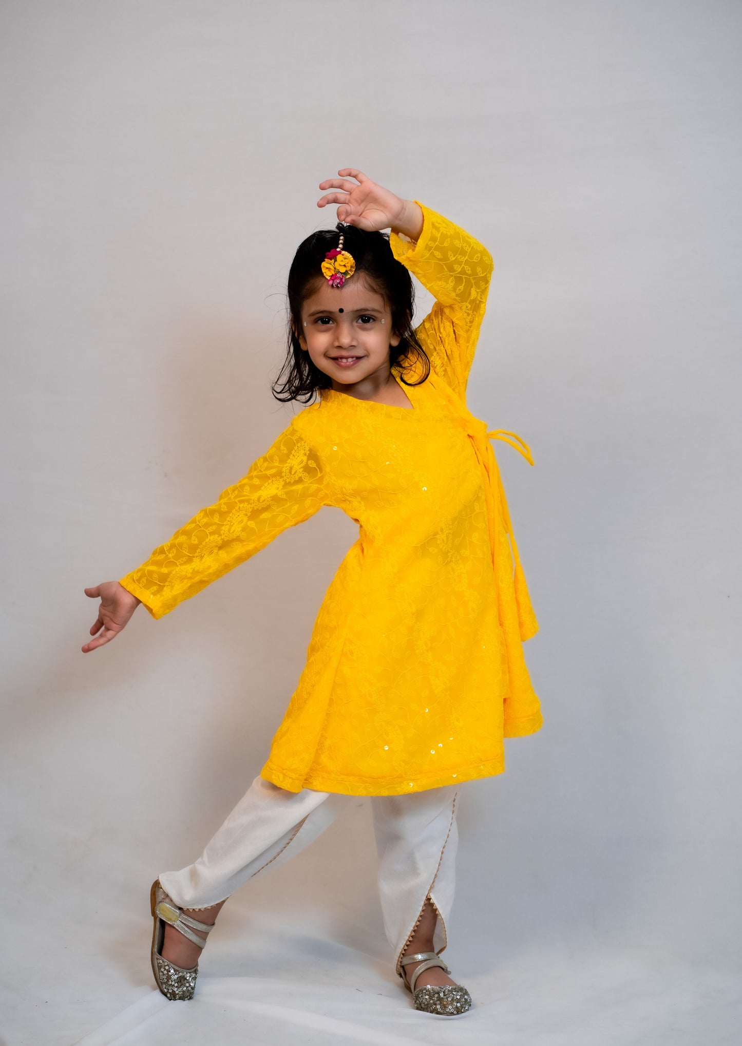 Yellow Kurta And Dhoti Pant Set For Girls
