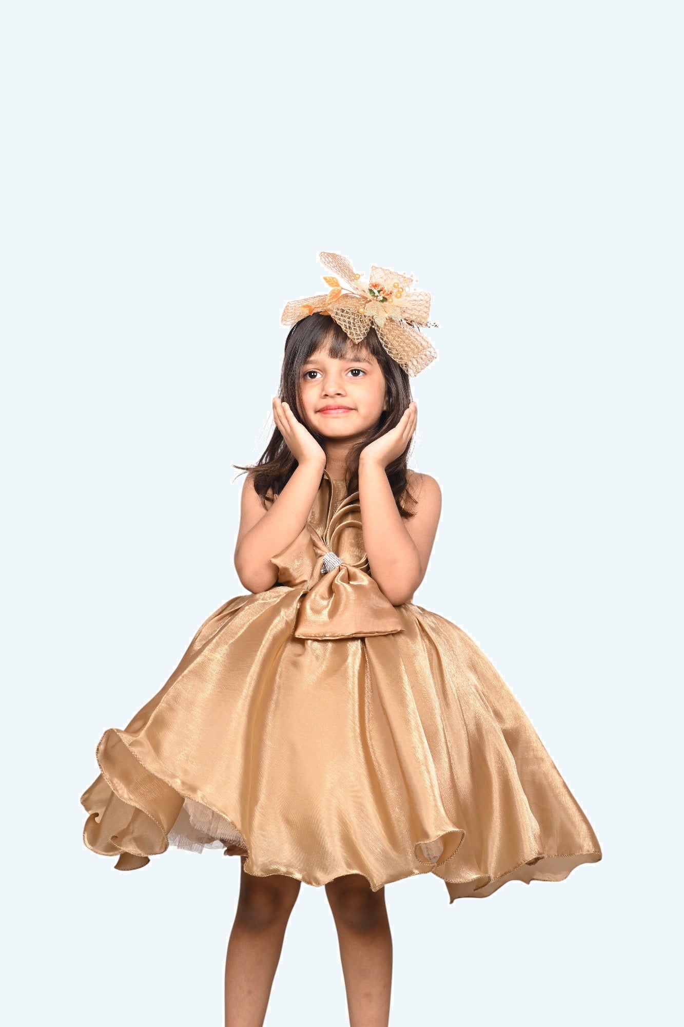 Girls Copper Tulle Party Dress, Shoulder Straps Layered skirt, knee length