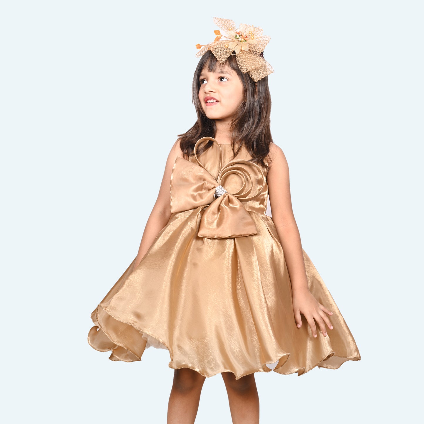 Girls Copper Tulle Party Dress, Shoulder Straps Layered skirt, knee length