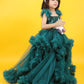 Electric green party wear  gown in sequine and net