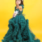 Electric green party wear  gown in sequine and net