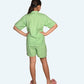 Girls Green stripes night suit set with shorts