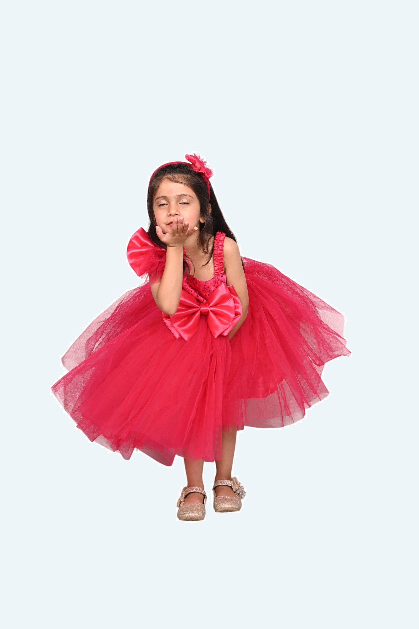 Girls Magenta one shoulder Layered frock