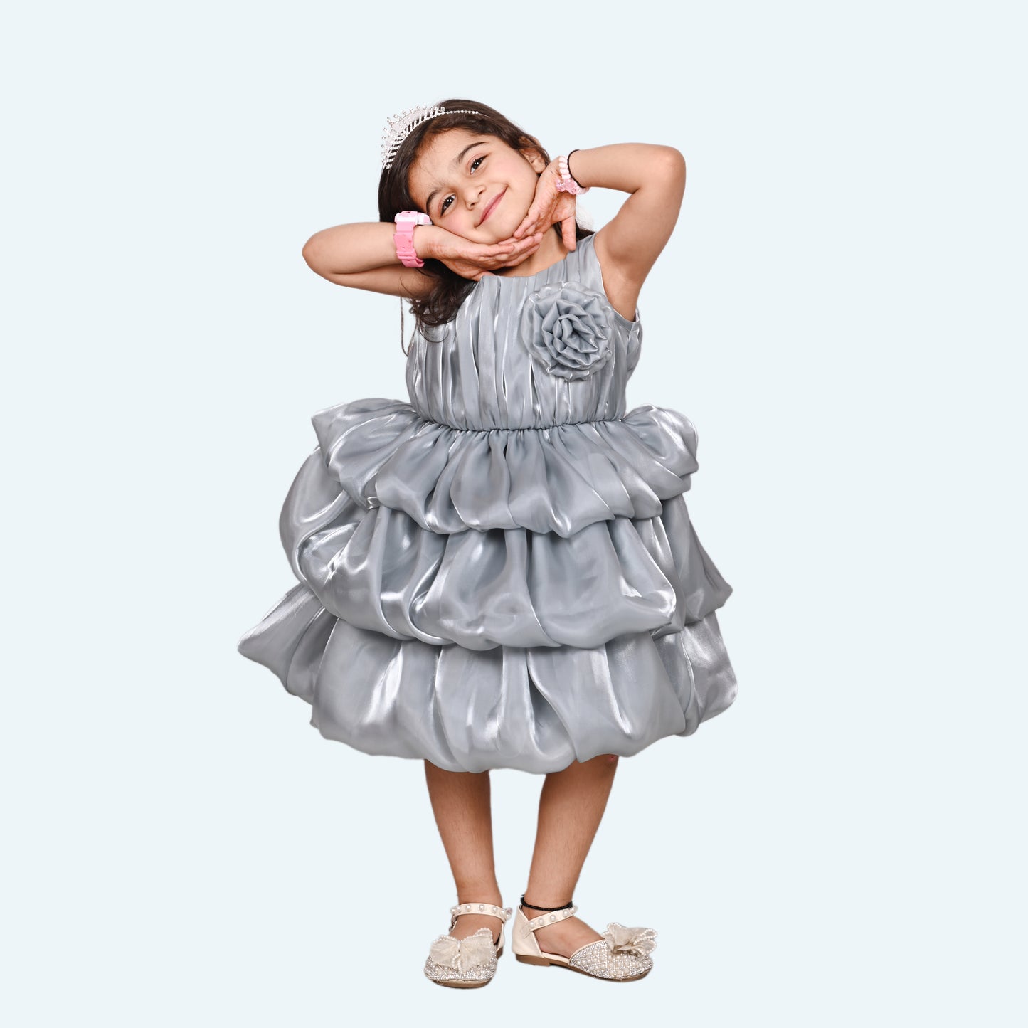 Girls Grey Tulle Party Dress, Sleeveless Layered skirt, knee length