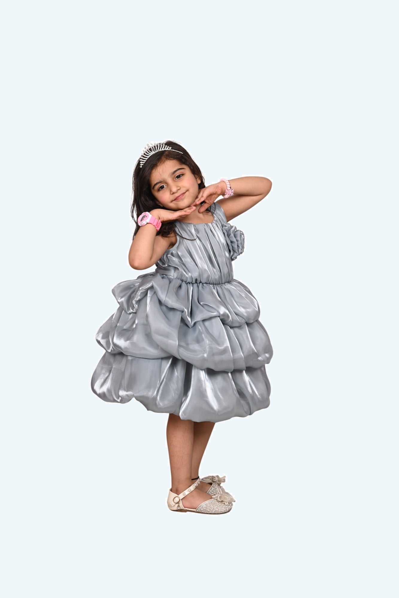 Girls Grey Tulle Party Dress, Sleeveless Layered skirt, knee length