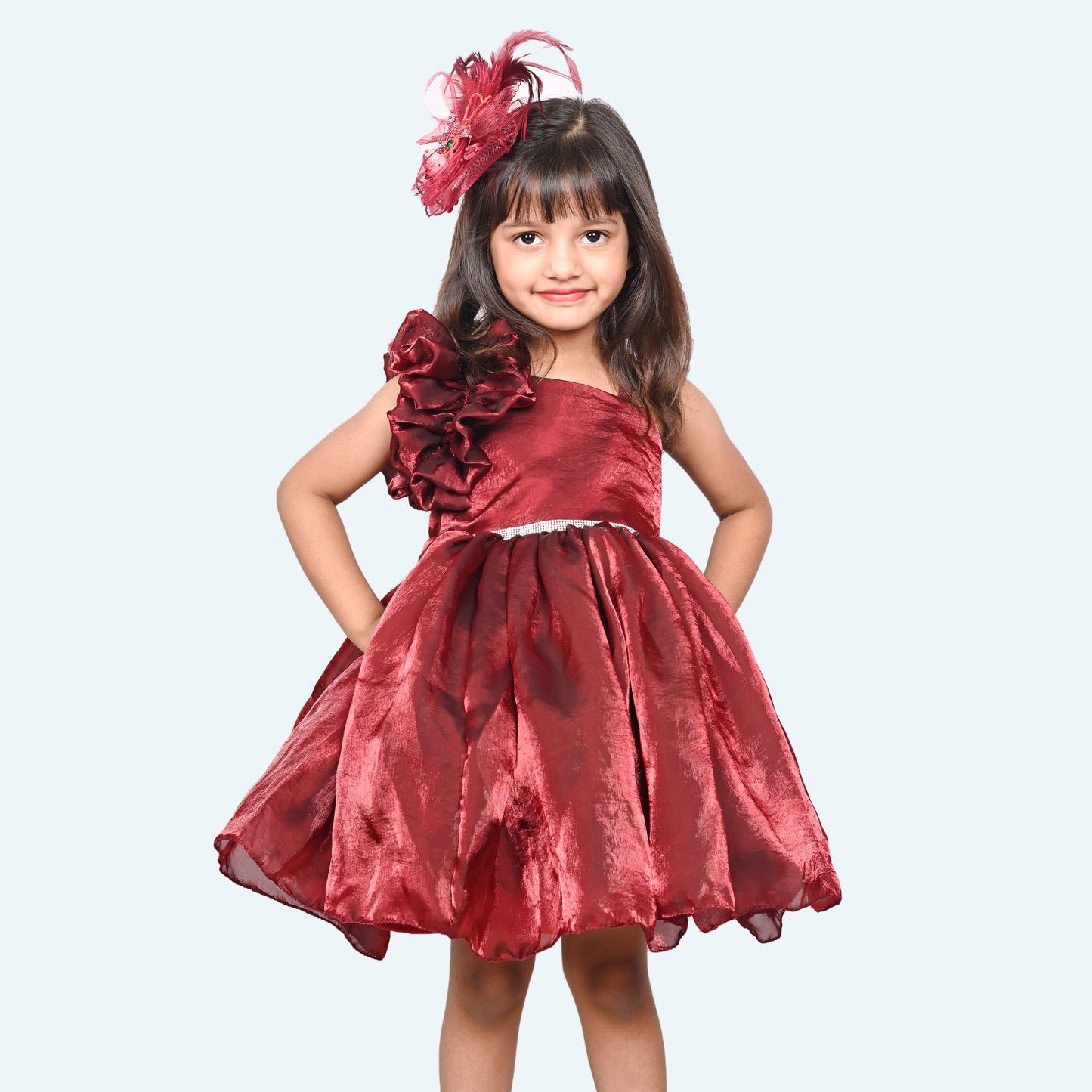 Girls Maroon one shoulder Party frock
