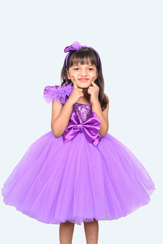 Girls Purple one shoulder Party Dress