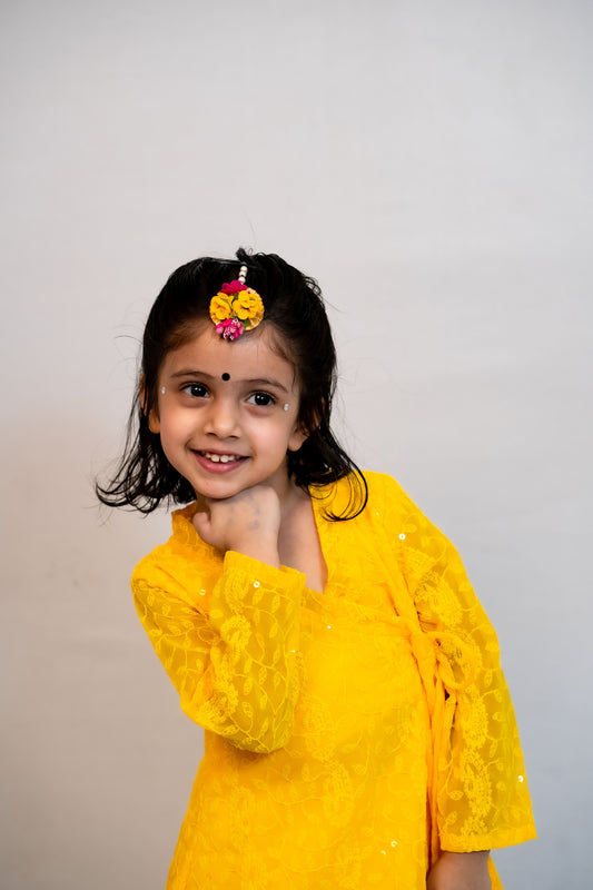 Yellow Kurta And Dhoti Pant Set For Girls
