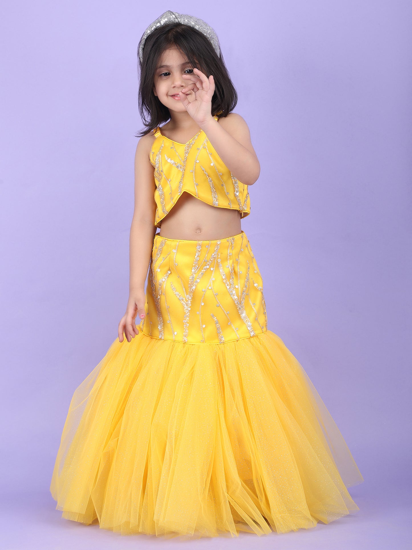 Yellow Color Ethnic Wear Sleeveless Lehenga Choli Set For Girls