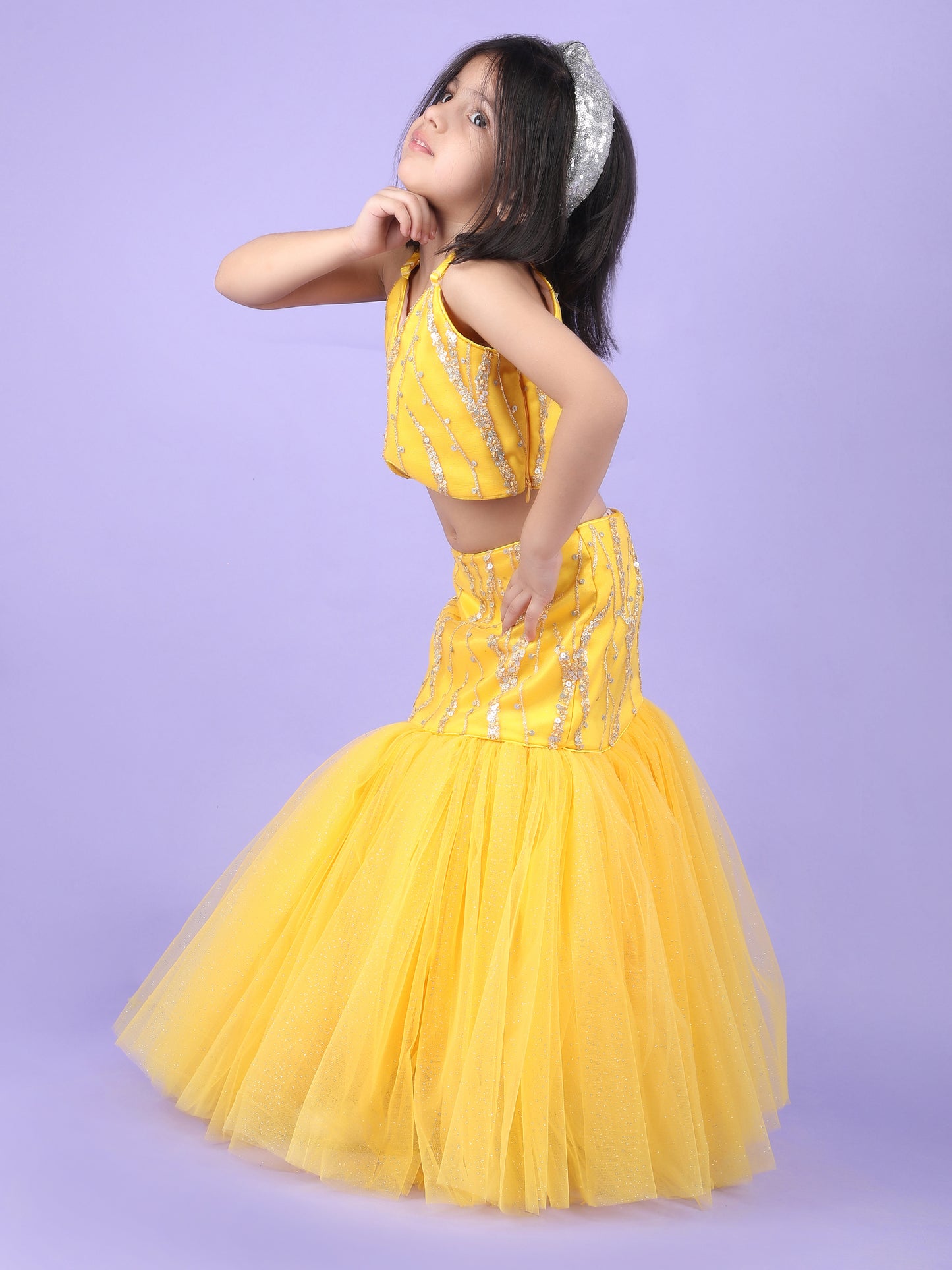 Yellow Color Ethnic Wear Sleeveless Lehenga Choli Set For Girls