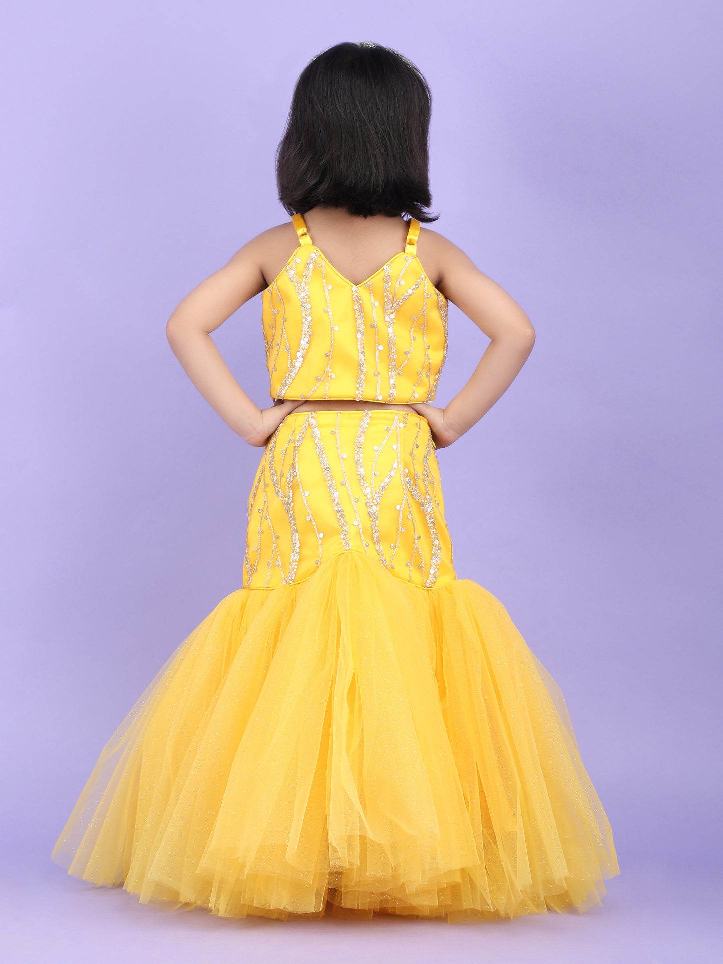 Yellow Color Ethnic Wear Sleeveless Lehenga Choli Set For Girls