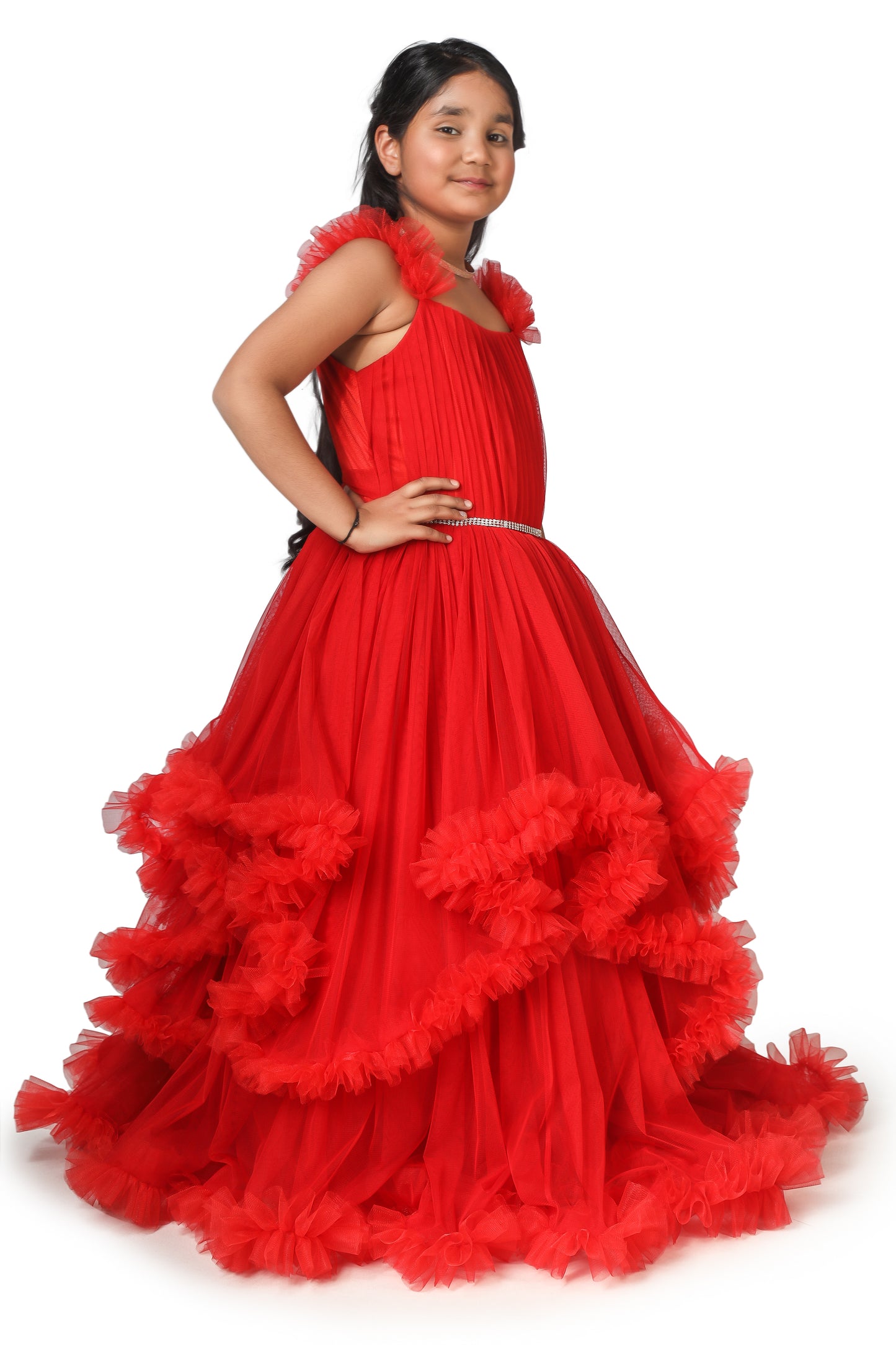 Girls Red Gown length premium dress M230901